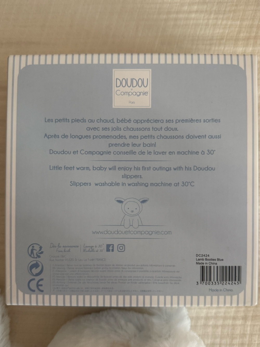 Doudou Et Compagnie Paris Lamb Rattle Bootie Slippers- Light Blue- NIB- Newborn - Picture 6 of 7